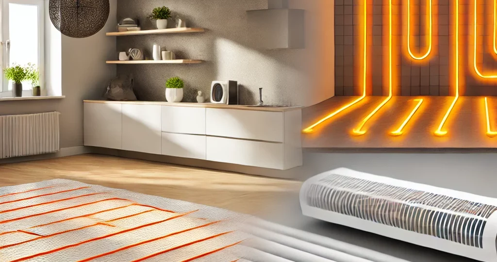 A modern new-build home featuring the best underfloor heating systems. The image showcases different types of underfloor heating, such