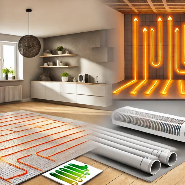 A modern new-build home featuring the best underfloor heating systems. The image showcases different types of underfloor heating, such